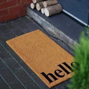 Natural Black Vertical Hello Printed Doormat